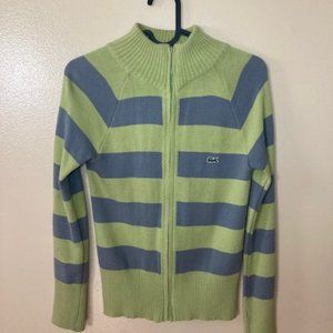 Lacoste long sleep zip sweater, Size: 6; Color; yellow/green & grey